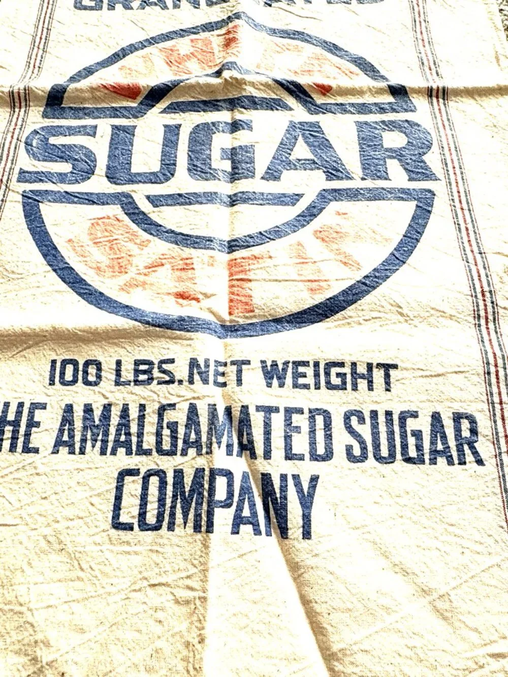 Amalgamated Sugar Company 100 Lb Cloth Feed Sack Bag Cream
